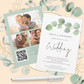 Elegant Eucalyptus Script 3 foto QR Code Weddensch Kaart