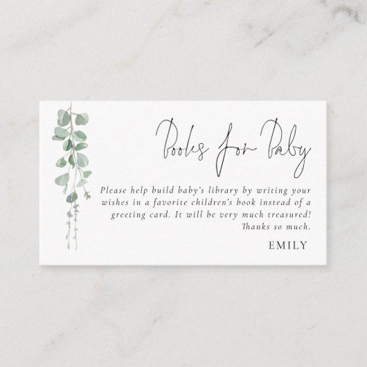 Elegant Eucalyptus Script Books for Baby shower Informatiekaartje (Voorkant)