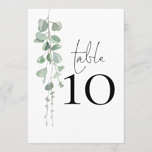 Élégant Eucalyptus Script Mariage Numéro de table (Dos)