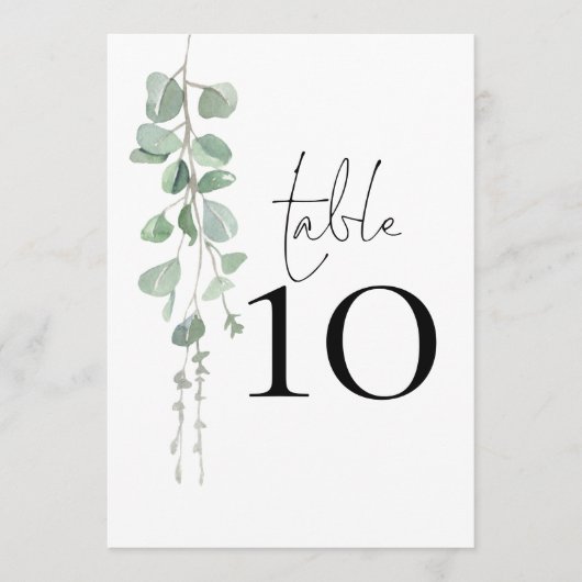Élégant Eucalyptus Script Mariage Numéro de table (Devant)