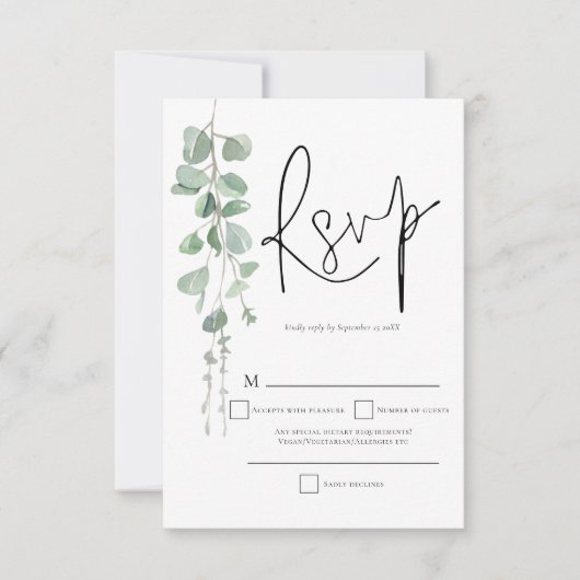 Elégant Eucalyptus Script Mariage RSVP (Devant)