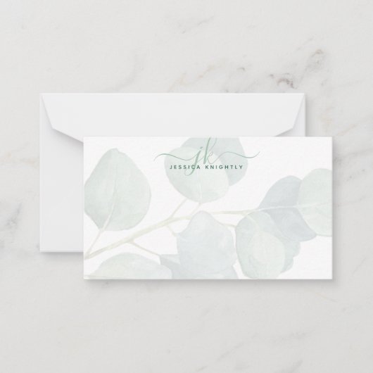 Elegant Eucalyptus Script Monogram Initialen Notitiekaartje (Voorkant)