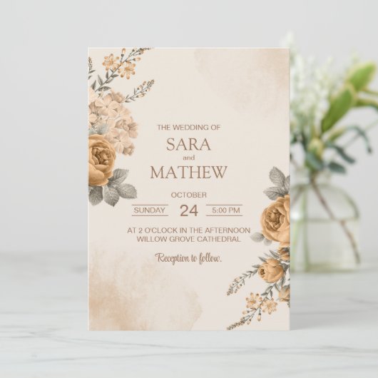 Elégant Eucalyptus Simple Faire-part de mariage (Debout devant)