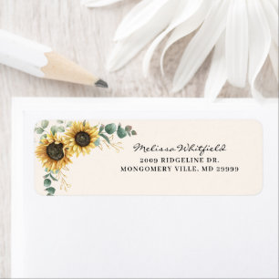 Elegant Eucalyptus Sunflower Floral Return Address Etiket
