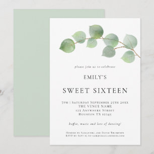 Elegant Eucalyptus Sweet Sixteen Birthday Kaart