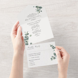 Elegant Eucalyptus Traditional Wording Quinceañera All In One Uitnodiging