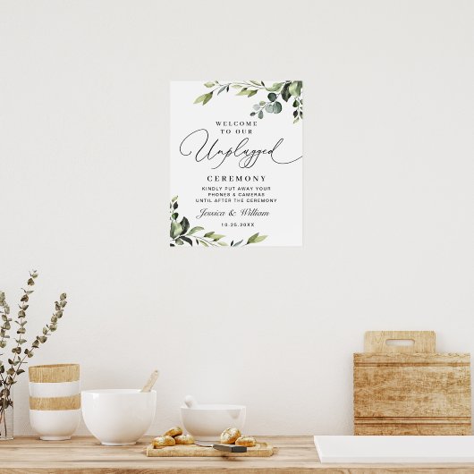 Elegant Eucalyptus Unplugged Wedding Ceremony Poster (Keuken)
