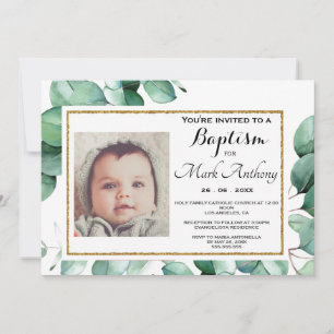 Elégant Eucalyptus Verdure Baptême Invitation