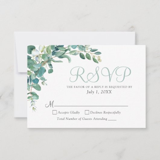 Elégant Eucalyptus Verdure Feuilles mariage RSVP (Devant)