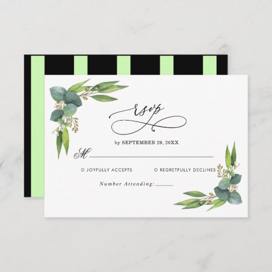 Elégant Eucalyptus vert mariage carte RSVP (Devant / Derrière)