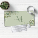 Élégant Eucalyptus vert Monogramme botanique<br><div class="desc">Elégant Eucalyptus Botanical Monogram Desk Mat Mat Pad avec un arrière - plan vert sauge avec notre belle végétation d'eucalyptus sauge et typographie moderne pour votre monogramme. Facile à customiser avec vos informations pour un chargeur tout simplement délicieux. Veuillez nous contacter à cedarandstring@gmail.com si vous avez besoin d'aide pour la...</div>