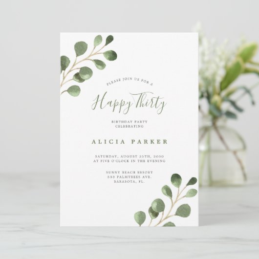 Elegant eucalyptus vertrekt 30e verjaardag kaart (Staand voorkant)