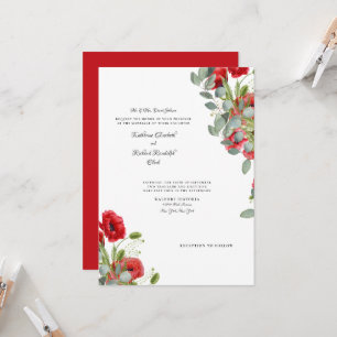 Elegant Eucalyptus Vibrant Red Floral Wedding Kaart