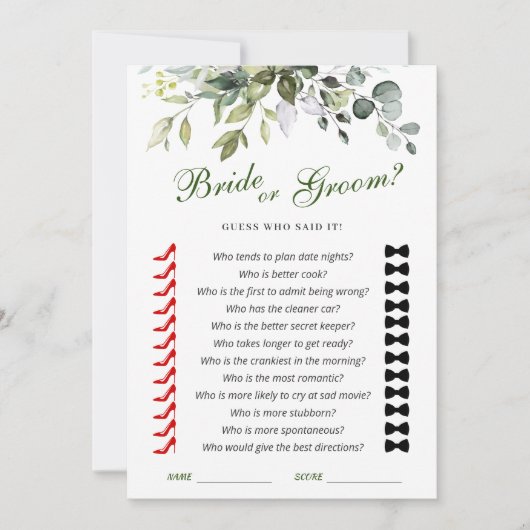 Elegant Eucalyptus Vrijgezellenfeest spel Kaart (Voorkant)