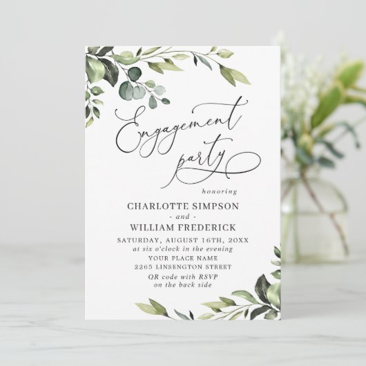 Elegant Eucalyptus Waterverf ENGAGTY Kaart (Staand voorkant)