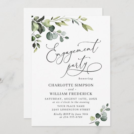 Elegant Eucalyptus Waterverf ENGAGTY Kaart (Voorkant / Achterkant)