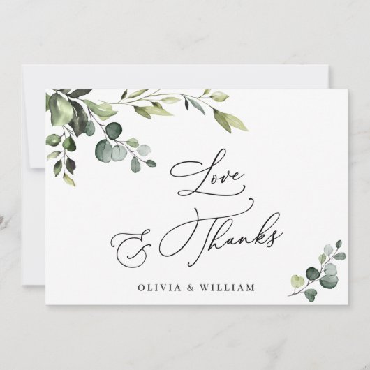Elegant Eucalyptus Waterverf Floral Bedankkaart (Voorkant)