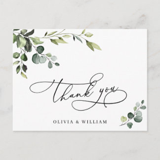 Elegant Eucalyptus Waterverf Floral Hartelijk dank Briefkaart