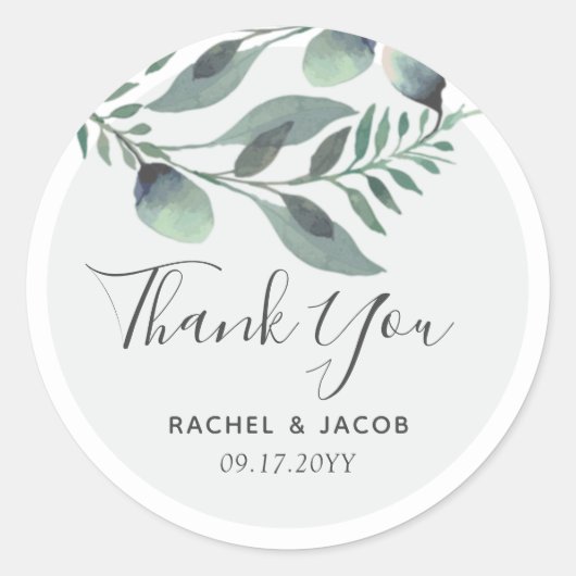 Elegant Eucalyptus Waterverf Floral Wedding Ronde Sticker (Voorkant)