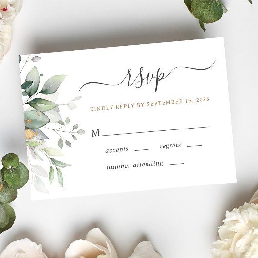 Elegant Eucalyptus Waterverf Greenery Wedding RSVP Kaartje