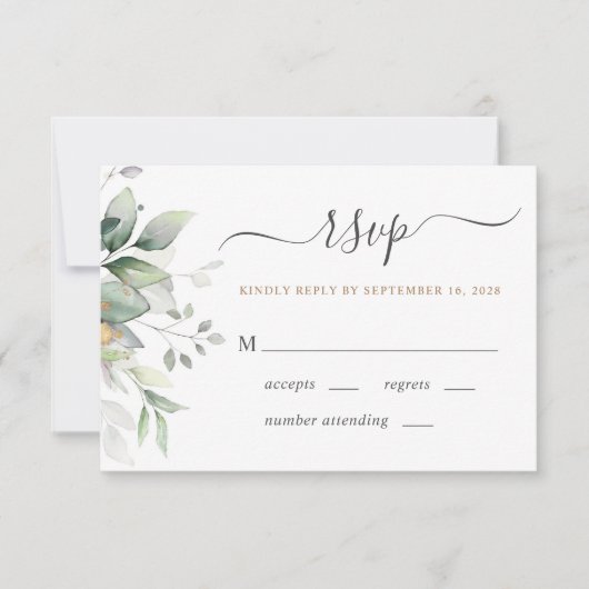 Elegant Eucalyptus Waterverf Greenery Wedding RSVP Kaartje (Voorkant)