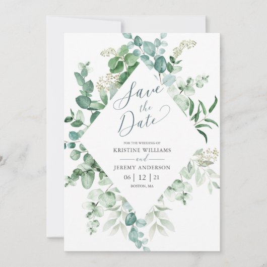 Elegant Eucalyptus Waterverf Greenery Wedding Save The Date (Voorkant)