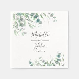 Elegant Eucalyptus Waterverf Name Script Weddensch Servet