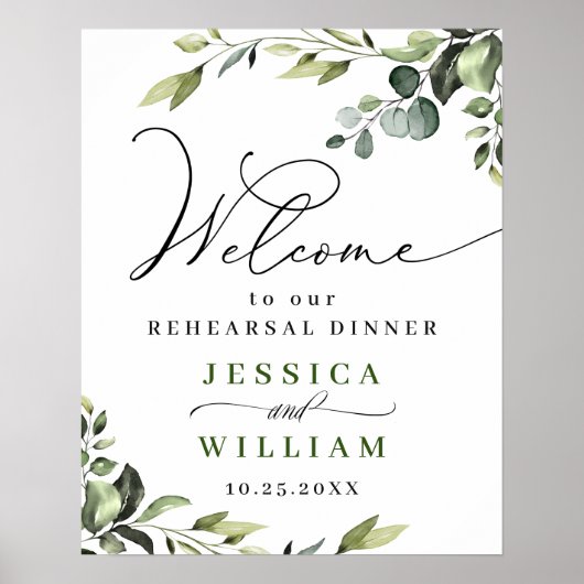 Elegant Eucalyptus Waterverf repetitie Poster (Voorkant)