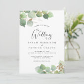 Elegant Eucalyptus Waterverf Weddenschap Kaart (Staand voorkant)
