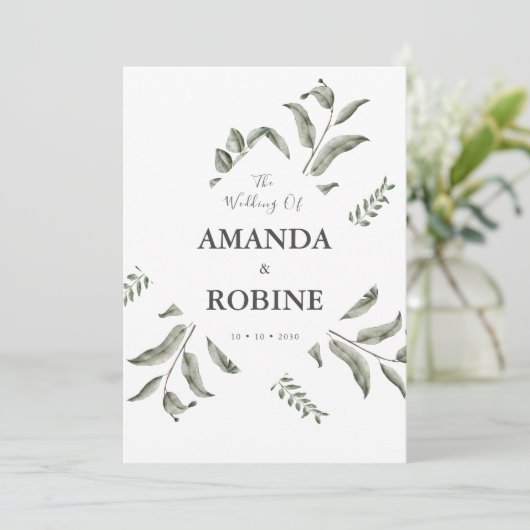 Elegant Eucalyptus Waterverf Weddenschap Kaart (Staand voorkant)