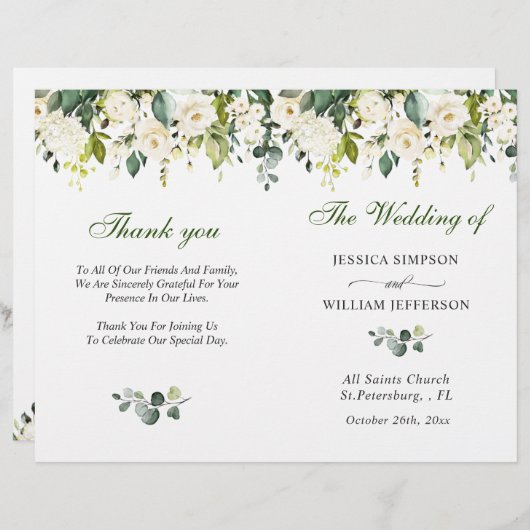 Elegant Eucalyptus Waterverf Wedding Programme (Voorkant / Achterkant)
