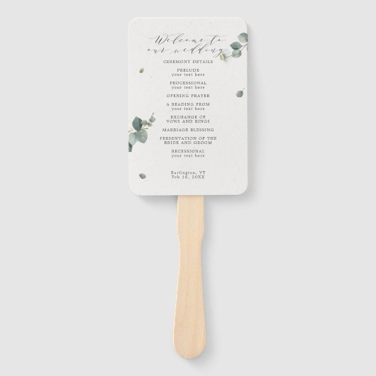 Elegant Eucalyptus Waterverf Wedding Programme Handwaaier (Voorkant)