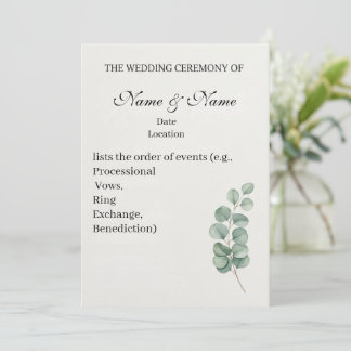Elegant Eucalyptus Waterverf Wedding Programme Programma