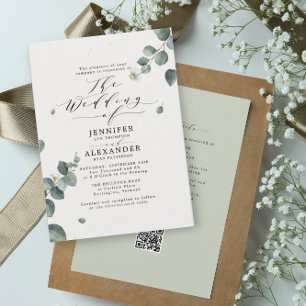 Elegant Eucalyptus Weddenschap Alle in één RSVP QR Kaart