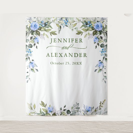 Elegant Eucalyptus Weddenschap Foto Booth Backdrop Wandkleed (Voorkant)