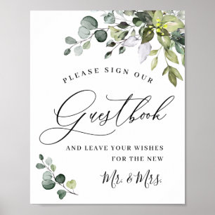 Elegant Eucalyptus Weddenschap Ons Guestbook Poster