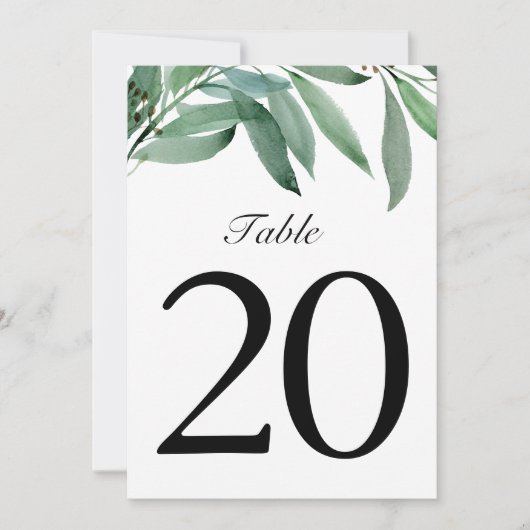 Elegant Eucalyptus Weddenschap White Table Number (Voorkant)