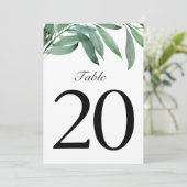 Elegant Eucalyptus Weddenschap White Table Number (Staand voorkant)