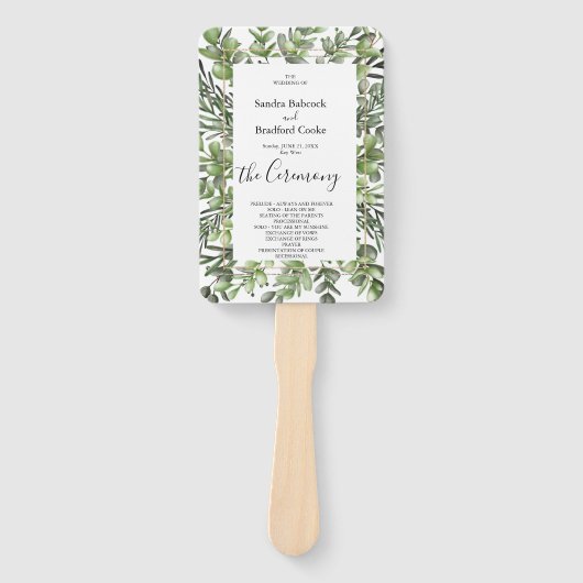 Elegant Eucalyptus Wedding Ceremony Program Hand Handwaaier (Voorkant)