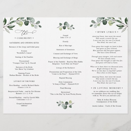 Elegant Eucalyptus Wedding Ceremony Programme (Achterkant)