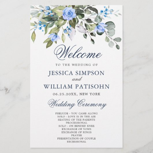 Elegant Eucalyptus Wedding Ceremony Programme (Voorkant)