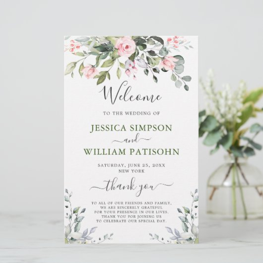 Elegant Eucalyptus Wedding Ceremony Programme (Staand voorkant)