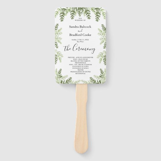 Elegant Eucalyptus Wedding Ceremony Programme Handwaaier (Voorkant)
