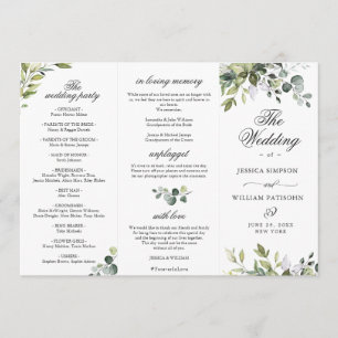 Elegant Eucalyptus Wedding Ceremony Programme Kaart