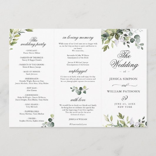 Elegant Eucalyptus Wedding Ceremony Programme Kaart (Voorkant)
