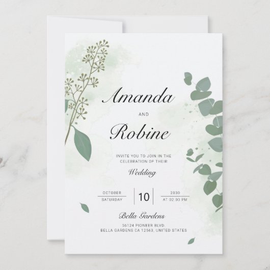 Elegant Eucalyptus Wedding Kaart (Voorkant)