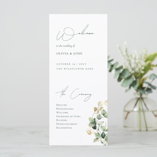 Elegant Eucalyptus Wedding Programme (Staand voorkant)