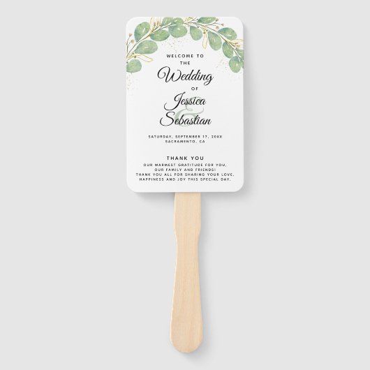 Elegant Eucalyptus Wedding Programme Handwaaier (Voorkant)