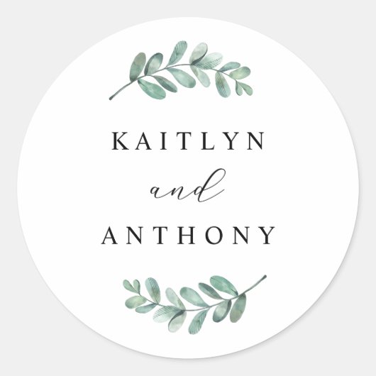 Elegant Eucalyptus Wedding Ronde Sticker (Voorkant)