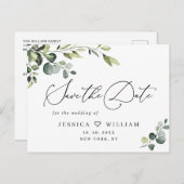 Elegant Eucalyptus Wedding Save the Date QR Code Briefkaart (Voorkant / Achterkant)